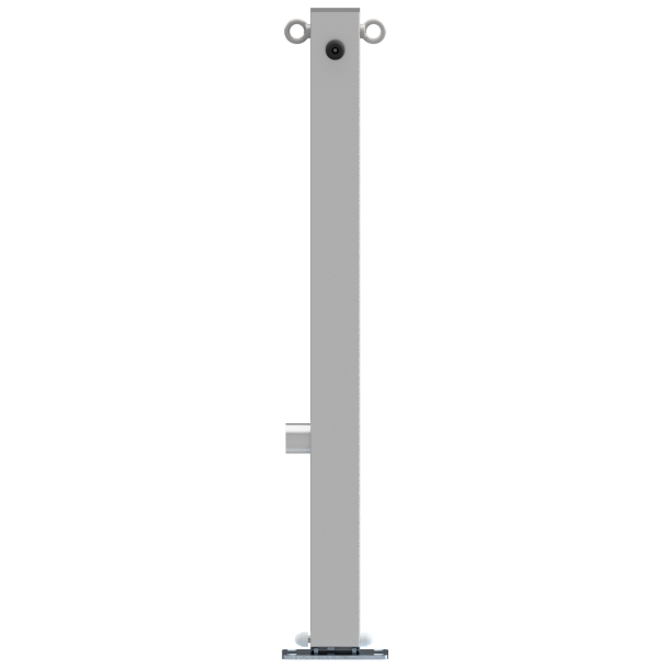 Stainless steel post | 70 x 70 mm | foldable, self-engaging lockto be fixed by plugs, with base plate 100 x 150 mmhot-dip galvanized | with triangular locking mechanism acc. with DIN 3223 | with 2 eyelets